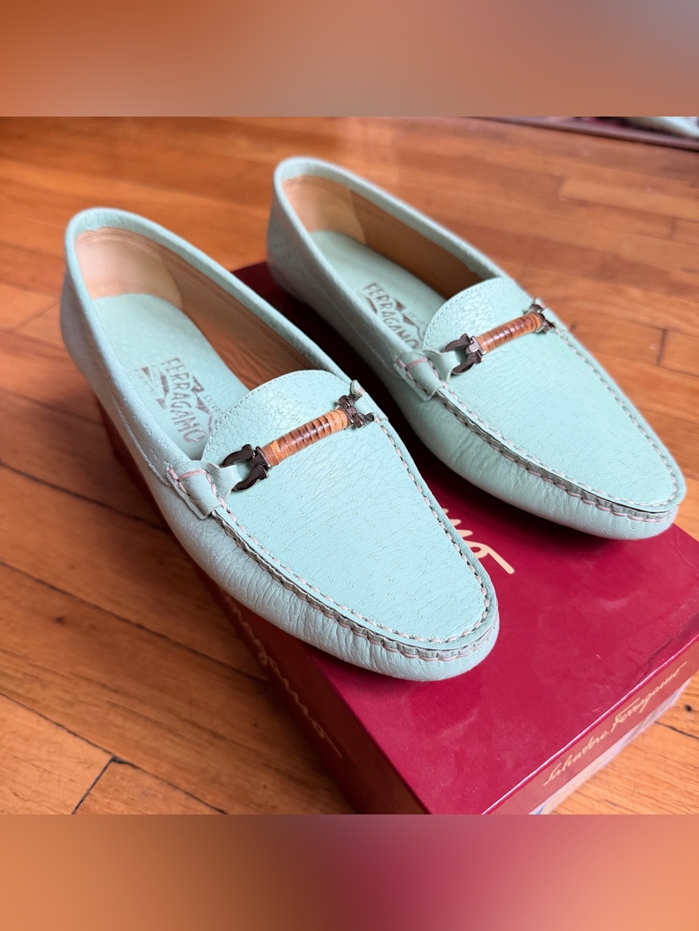 Salvatore Ferragamo vintage mint blue leather Loafers - Picture 2 of 5